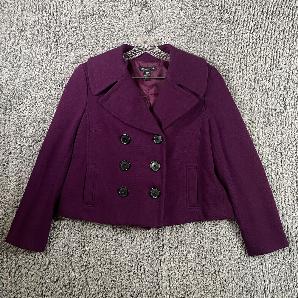 INC Pea Coat Women’s Large Purple Heavy Doubleknit Cotton International Concepts
